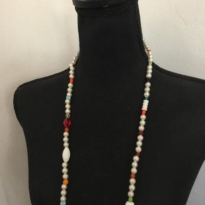 Vintage made in Germany, multicolored bead faux, pearl long necklace