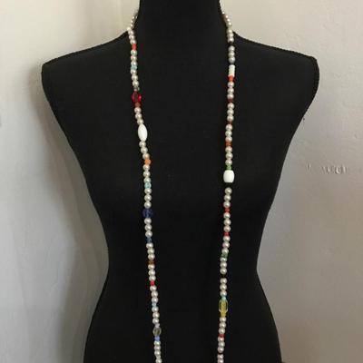 Vintage made in Germany, multicolored bead faux, pearl long necklace