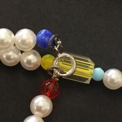 Vintage made in Germany, multicolored bead faux, pearl long necklace
