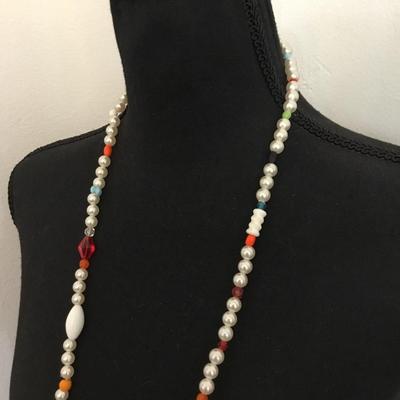 Vintage made in Germany, multicolored bead faux, pearl long necklace