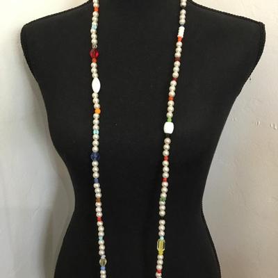Vintage made in Germany, multicolored bead faux, pearl long necklace