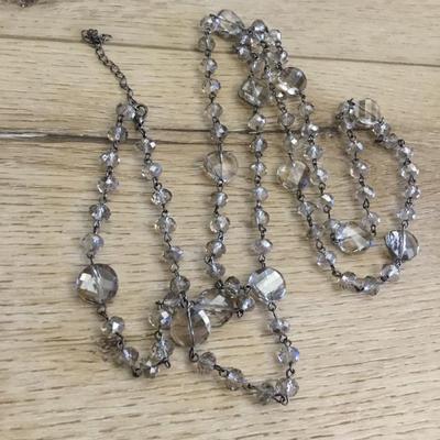 Beautiful smoky Crystal or faceted glass long necklace very beautiful