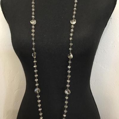 Beautiful smoky Crystal or faceted glass long necklace very beautiful