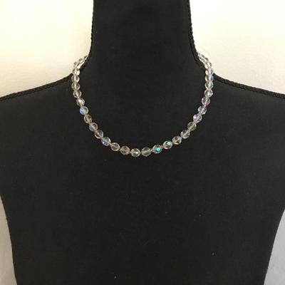 Gorgeous vintage, Aurora Borealis, Australian, crystal round faceted, bead necklace
