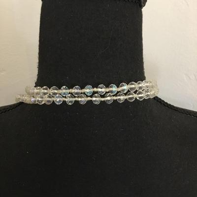 Gorgeous aurora, borealis crystal double knotted necklace