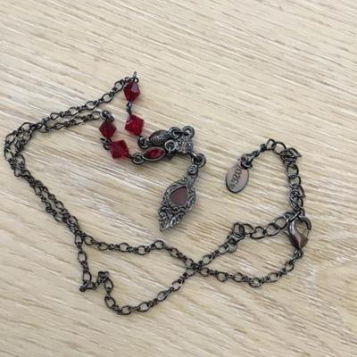 2028 Art Deco style red crystal rhinestone necklace very beautiful