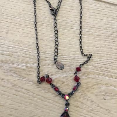 2028 Art Deco style red crystal rhinestone necklace very beautiful