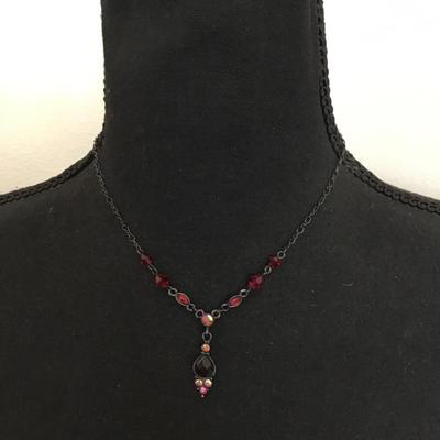 2028 Art Deco style red crystal rhinestone necklace very beautiful