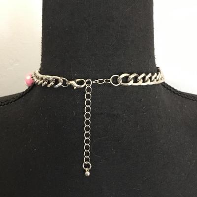 Super cute, stainless steel chain with multicolored mushroom charm choker