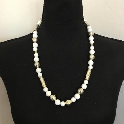 Vintage white bead, silver and gold, toned space necklace