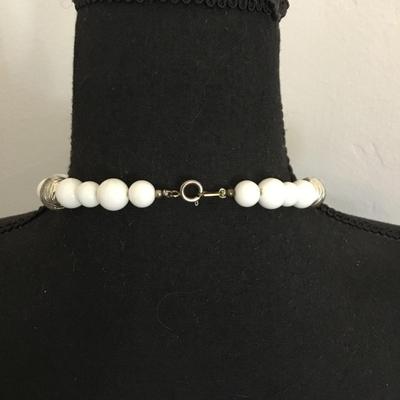 Vintage white bead, silver and gold, toned space necklace