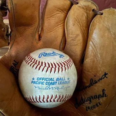 Signed Baseball with MacGregor Leather Baseball Gloves