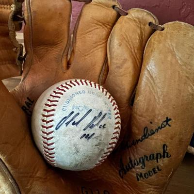 Signed Baseball with MacGregor Leather Baseball Gloves