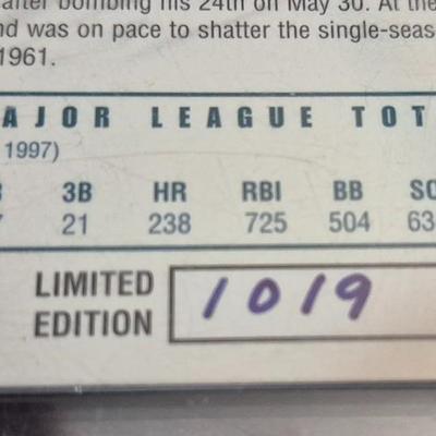 Sale Photo Thumbnail #7: 1997 Ken Griffey Jr No.1 Vote Getter All Star Game #1019 of 5000 W/ COA &
1997 Ken Griffey Jr 50th Home Run #283 of 5000 w/COA
Both cards come with their COA and are both oversized cards