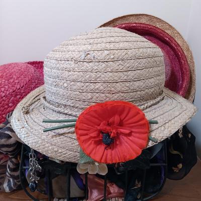 LOT 7: Handkerchiefs (Bill Blass, Usna & More), Sun Hats, Fashion Art & Wire Basket