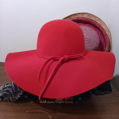 LOT 7: Handkerchiefs (Bill Blass, Usna & More), Sun Hats, Fashion Art & Wire Basket