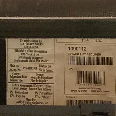 LOT 42: Black Power Lift Recliner (Made for Ashley Furniture Industries, Inc.)