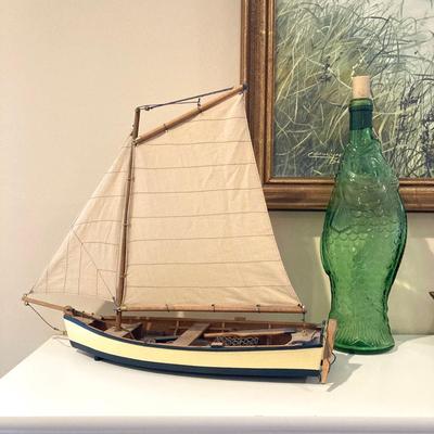 LOT 43: Collection of Nautical Decor - Wall Art, Model Ships, Forschner Knives, Glass Bottle and More