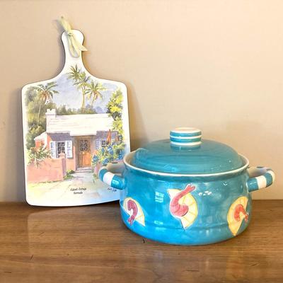 LOT 44: Nautical Collection - Signed and Framed Artwork, Made for Magnolia by Emily West Shrimp Casserole Dish, Bermuda Cutting Board,...