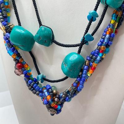 LOT 46: Glass and Stone Beaded Jewelry with Fish Earrings