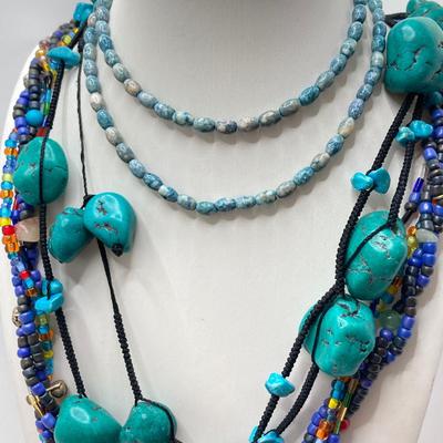 LOT 46: Glass and Stone Beaded Jewelry with Fish Earrings