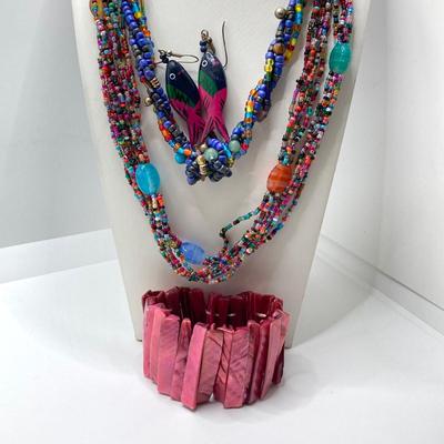 LOT 46: Glass and Stone Beaded Jewelry with Fish Earrings