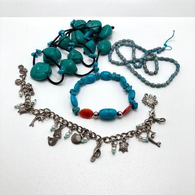 LOT 46: Glass and Stone Beaded Jewelry with Fish Earrings