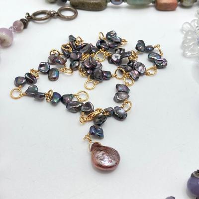 LOT 47: Collection of Glass, Stone and Abalone Shell Jewelry