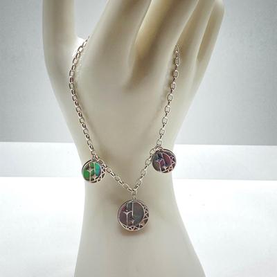 LOT 64: Sterling Jewelry - Double Sided Abalone Bracelet / Anklet with Fish Pendant Necklace