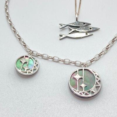 LOT 64: Sterling Jewelry - Double Sided Abalone Bracelet / Anklet with Fish Pendant Necklace