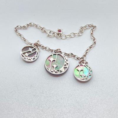 LOT 64: Sterling Jewelry - Double Sided Abalone Bracelet / Anklet with Fish Pendant Necklace