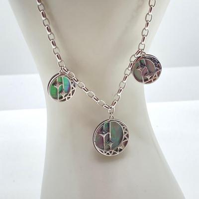 LOT 64: Sterling Jewelry - Double Sided Abalone Bracelet / Anklet with Fish Pendant Necklace