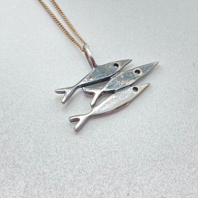 LOT 64: Sterling Jewelry - Double Sided Abalone Bracelet / Anklet with Fish Pendant Necklace