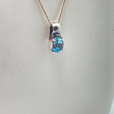 LOT 65: Sterling Silver Jewelry - Blue Stone Pendant Necklace and Dangle Earrings