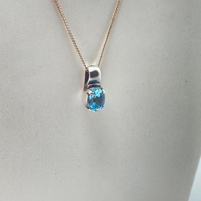 LOT 65: Sterling Silver Jewelry - Blue Stone Pendant Necklace and Dangle Earrings
