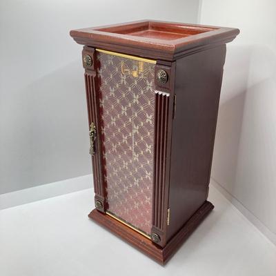 LOT 66: Powell Spinning Double Sided Jewelry Box with Scarf, Scarf Rings and Juicy Couture Key Chain