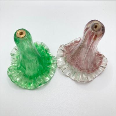 LOT 67: Collezione Glass Line Italy Green Crystal Bottle, Glass Flowers / Shades with Floral Wall Pocket Vase