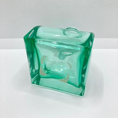 LOT 67: Collezione Glass Line Italy Green Crystal Bottle, Glass Flowers / Shades with Floral Wall Pocket Vase