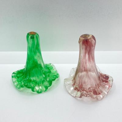 LOT 67: Collezione Glass Line Italy Green Crystal Bottle, Glass Flowers / Shades with Floral Wall Pocket Vase