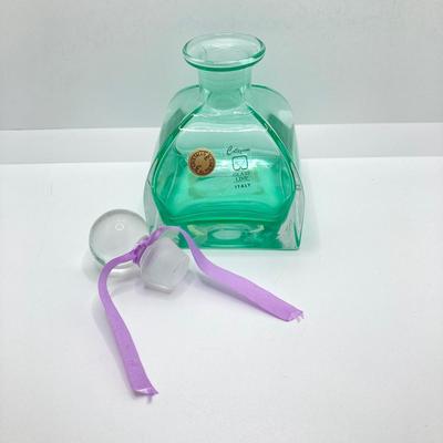 LOT 67: Collezione Glass Line Italy Green Crystal Bottle, Glass Flowers / Shades with Floral Wall Pocket Vase