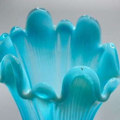 LOT 69: Gorgeous Light Blue Art Glass - Jefferson Glass Lined Vase and Daisy & Button Sugar Bowl