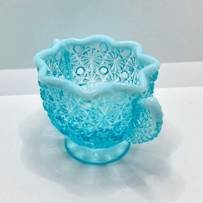LOT 69: Gorgeous Light Blue Art Glass - Jefferson Glass Lined Vase and Daisy & Button Sugar Bowl