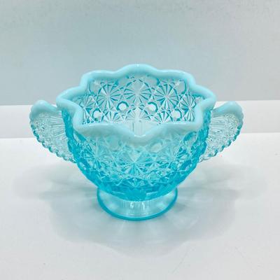 LOT 69: Gorgeous Light Blue Art Glass - Jefferson Glass Lined Vase and Daisy & Button Sugar Bowl