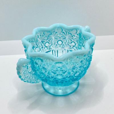 LOT 69: Gorgeous Light Blue Art Glass - Jefferson Glass Lined Vase and Daisy & Button Sugar Bowl