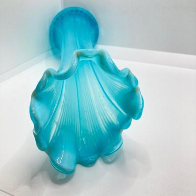 LOT 69: Gorgeous Light Blue Art Glass - Jefferson Glass Lined Vase and Daisy & Button Sugar Bowl