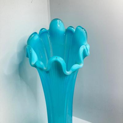 LOT 69: Gorgeous Light Blue Art Glass - Jefferson Glass Lined Vase and Daisy & Button Sugar Bowl