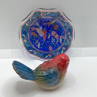 LOT 71: Wildlife Collection - Decorative Plates, Gorgeous Embossed Art Glass Plate and Figurines