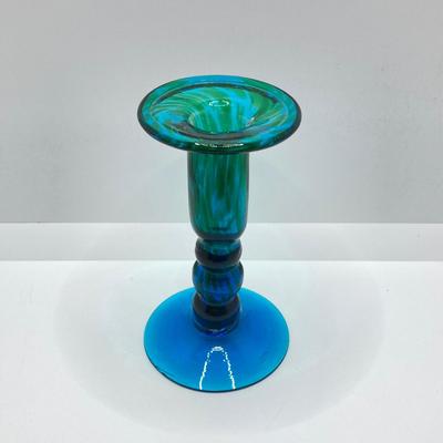 LOT 73: Pair of Three Dimensional Embossed Framed Artwork with Painted Tile, Blue - Green Glass Candle Stick Holder, Metal Bird Tea Light...