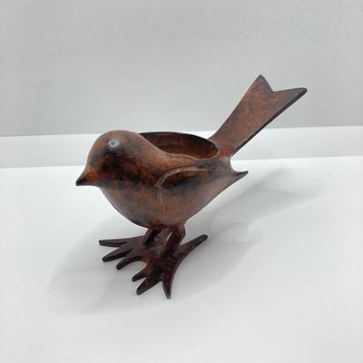 LOT 73: Pair of Three Dimensional Embossed Framed Artwork with Painted Tile, Blue - Green Glass Candle Stick Holder, Metal Bird Tea Light...