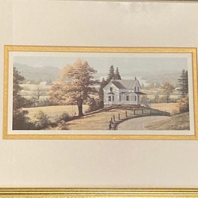 LOT 74: Framed Art Work Collection - Saunders "Daydreams", "Coming Home" with Pair of Rustic Metallic Landscapes